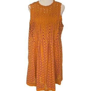 Madewell Womens Burnt Orange Cotton Floral Eyelet lace Lined Shift Dress Size M
